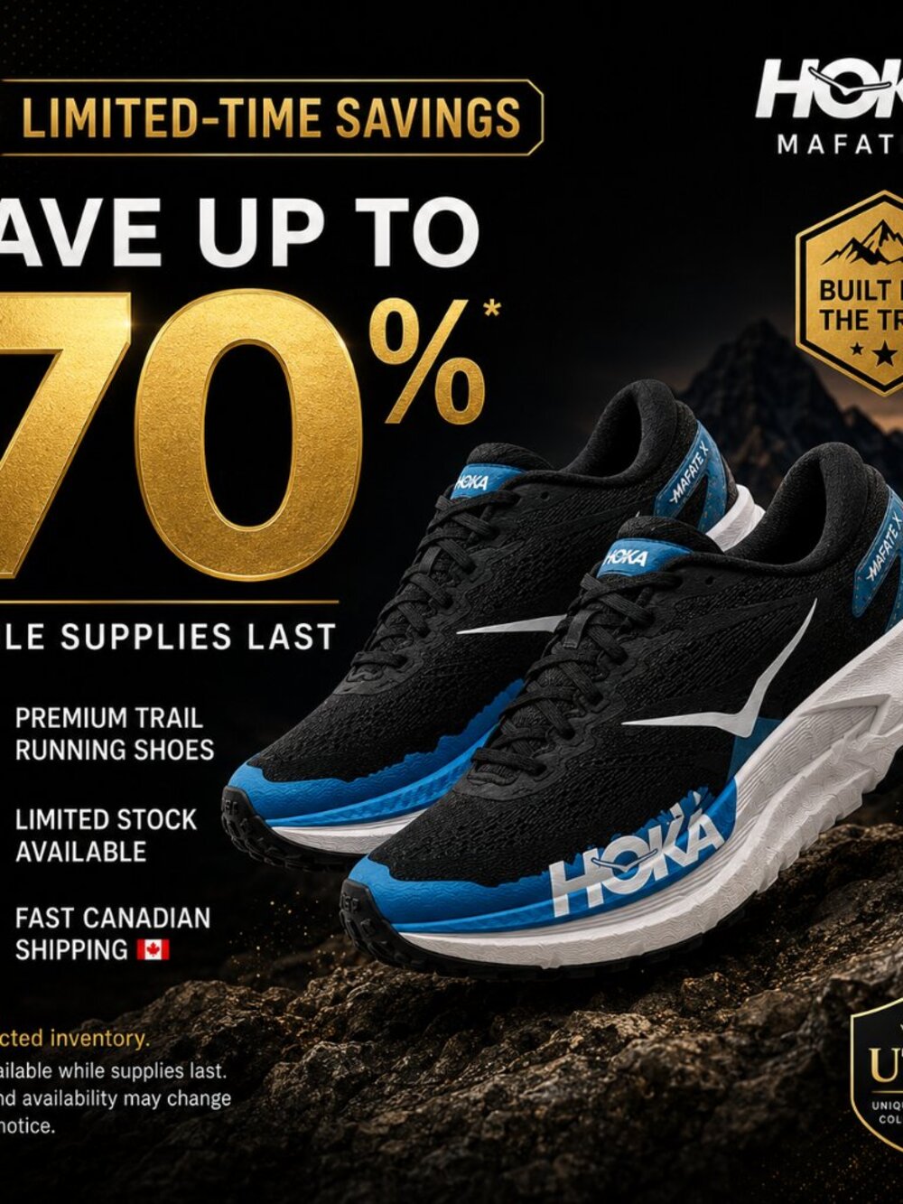 HOKA Mafate X Black Blue Vibram Trail Running Shoes - Picture 10 of 16